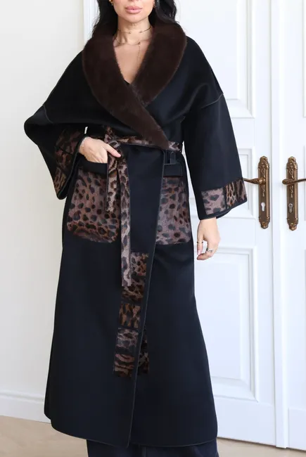 Wool coat with mink and Kovalino fur trim