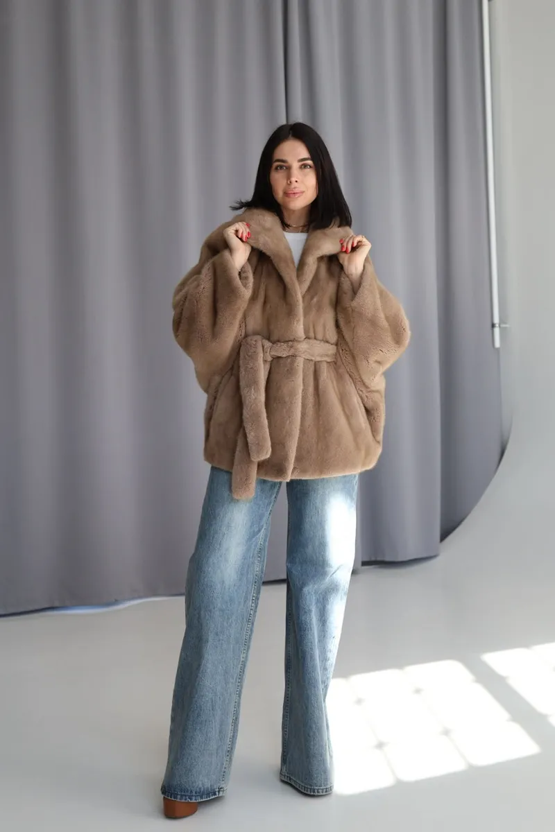 Auction mink coat in pastel color