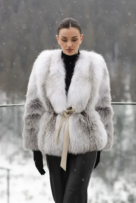 Shadow Fox fur coat made from auction fox in grey-white