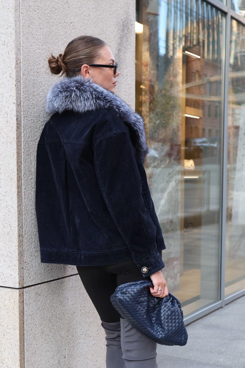 Parka with fox fur in Deep Blue
