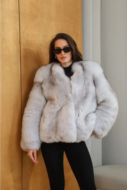 Fox fur coat without a collar
