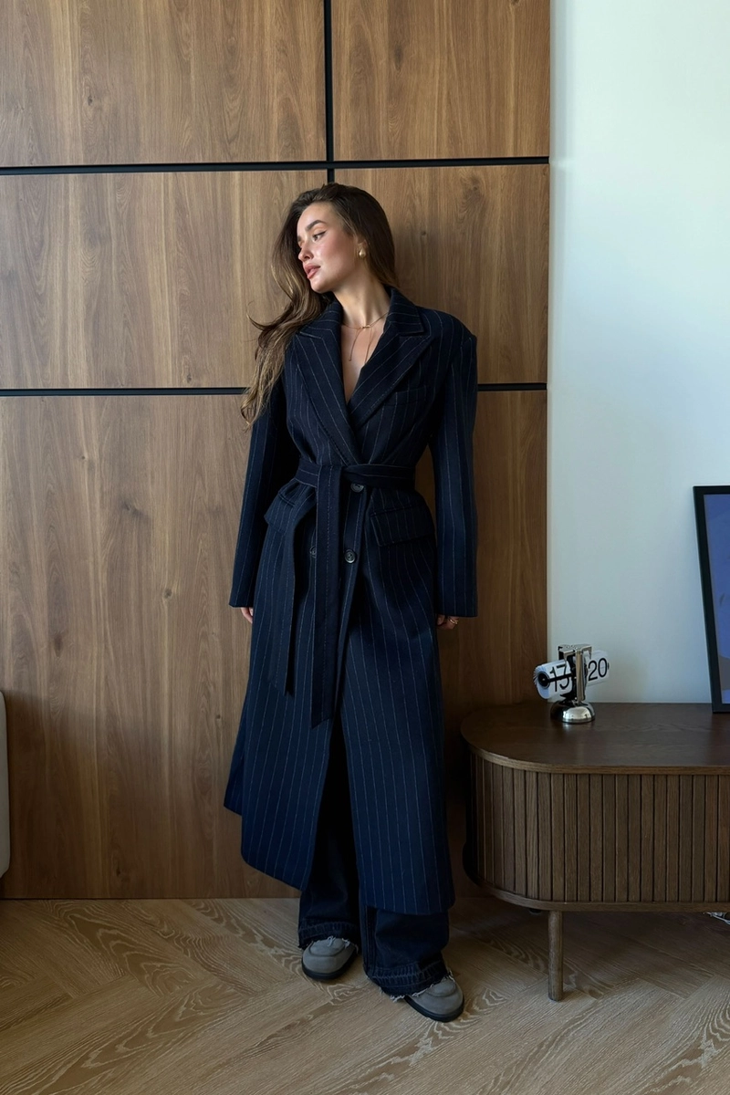 Blue wool striped coat