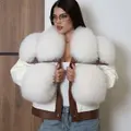 Insulated leather jacket with Arctic fox fur trim