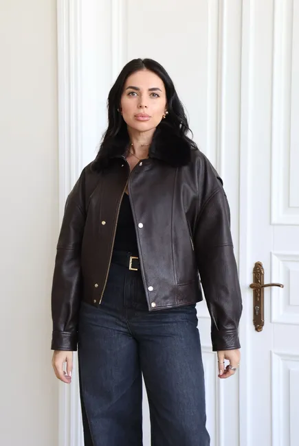 Textured leather jacket with Orilag fur trim
