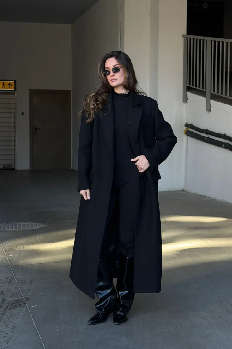Black coat with a straight cut