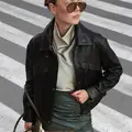 Smooth leather jacket with a shirt collar