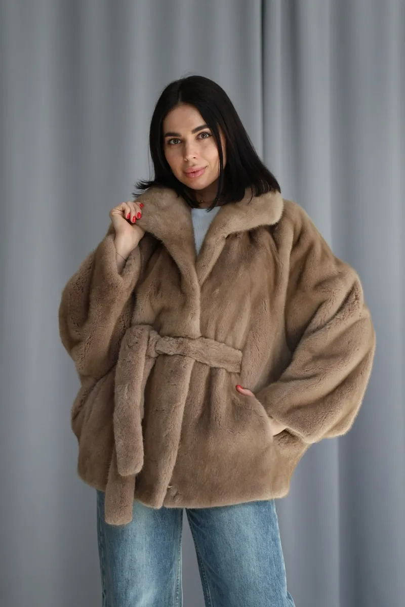 Auction mink coat in pastel color