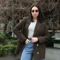 Jacket made of genuine suede in olive color