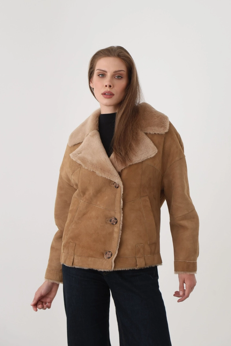 Дублёнка из овчины мерино в цвете camel