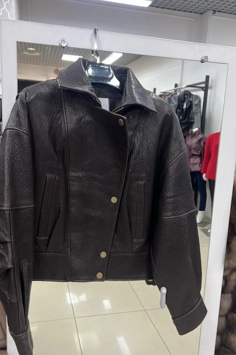 Textured leather jacket in coffee shade