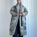Maxi length down jacket with belt