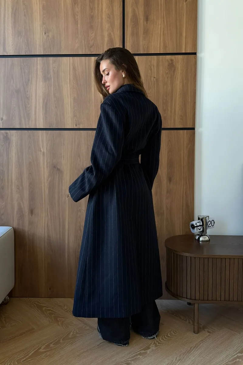 Blue wool striped coat