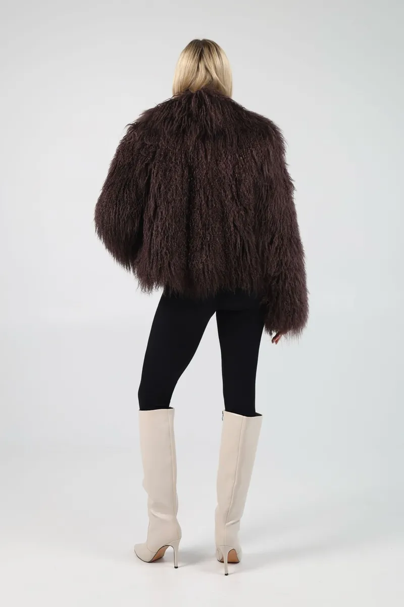 A chocolate-colored coat made of llama fur
