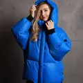 Синий пуховик с капюшоном 