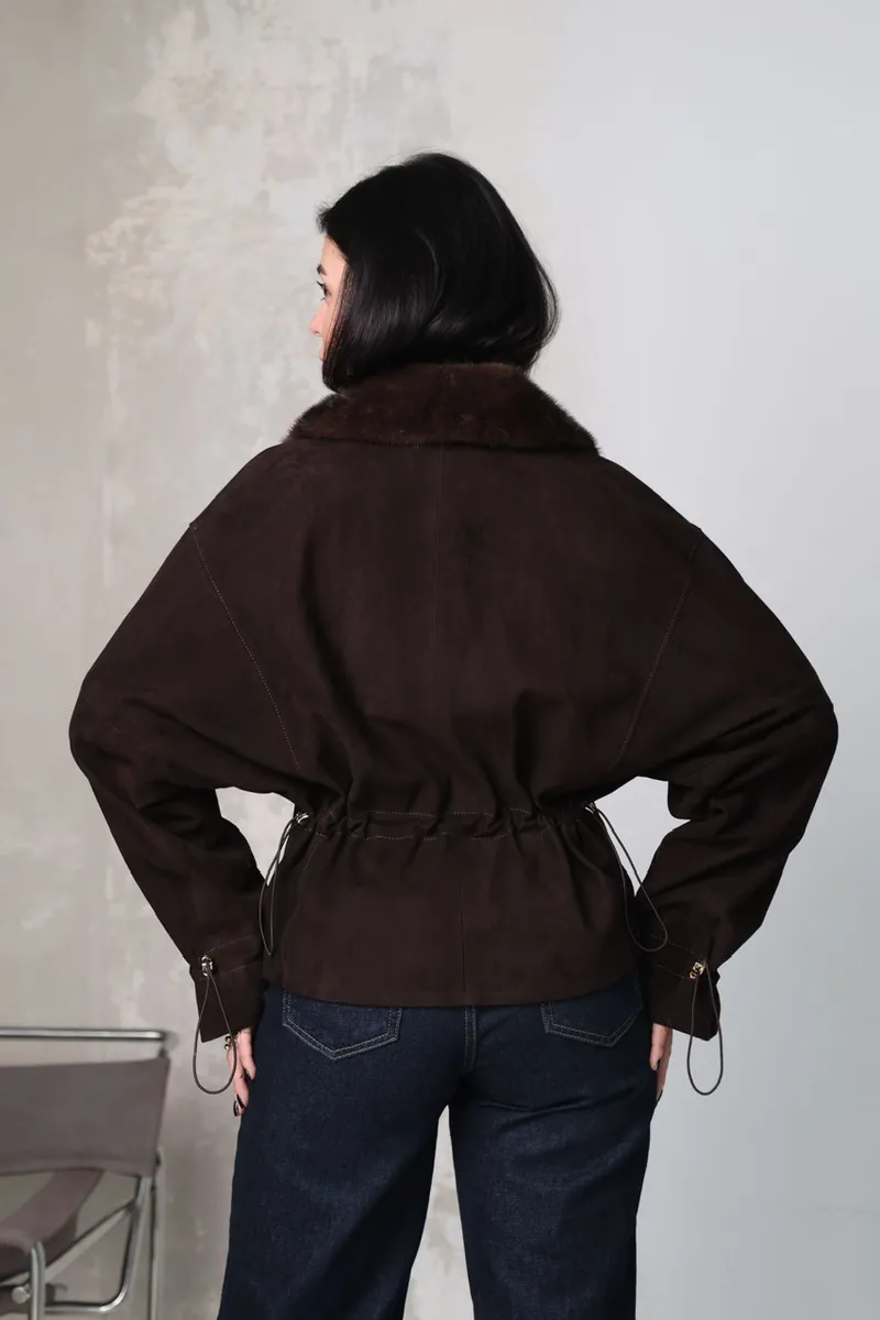 Jacket made of genuine suede in chocolate color