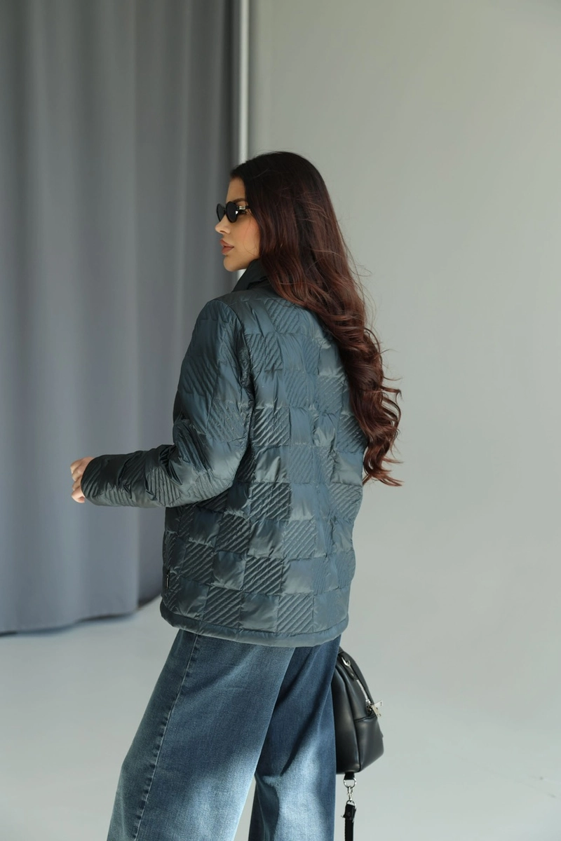 Demi-season down jacket with a stand-up collar