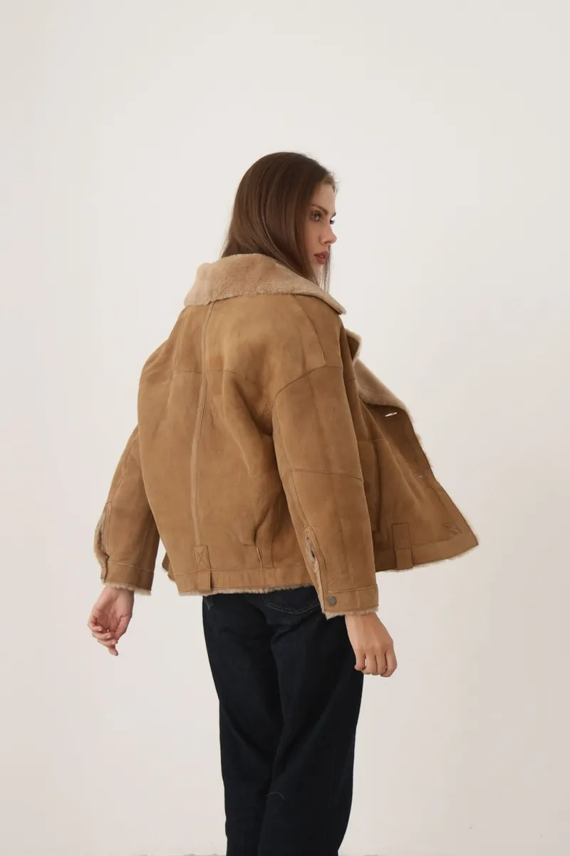 Дублёнка из овчины мерино в цвете camel