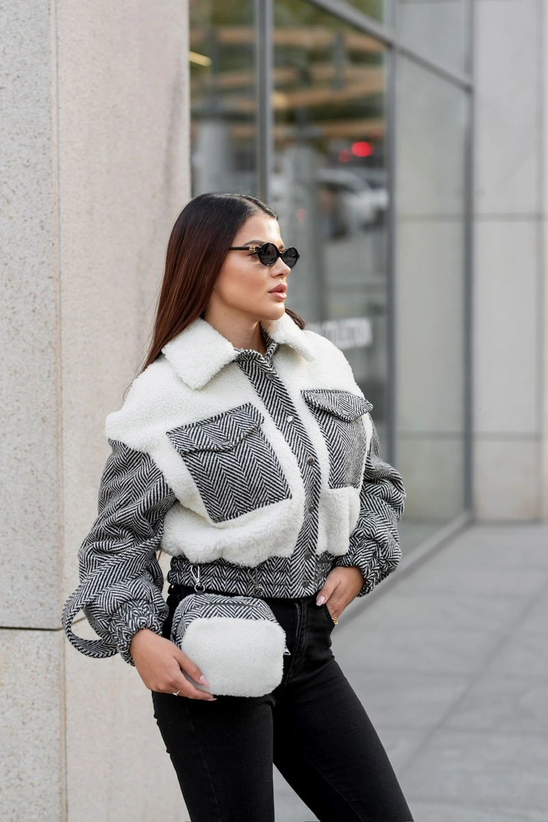Cropped bomber jacket with patch pockets