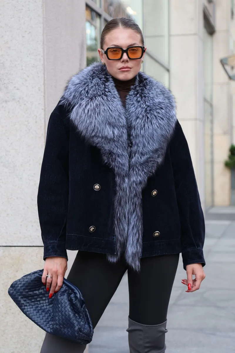 Parka with fox fur in Deep Blue