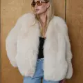 Beige Arctic fox fur coat without a collar