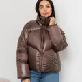 Укороченный пуховик из итальянской  ткани бронзового цвета