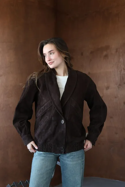 Suede bomber jacket with buttons