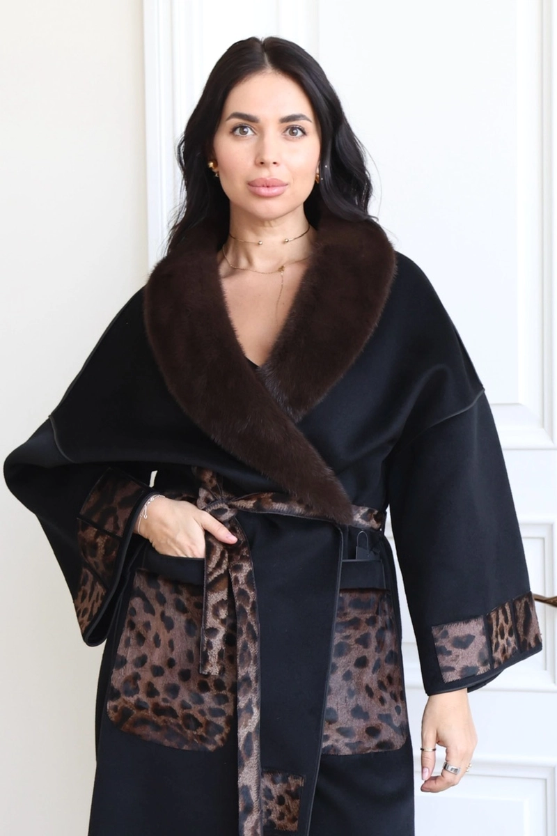 Wool coat with mink and Kovalino fur trim