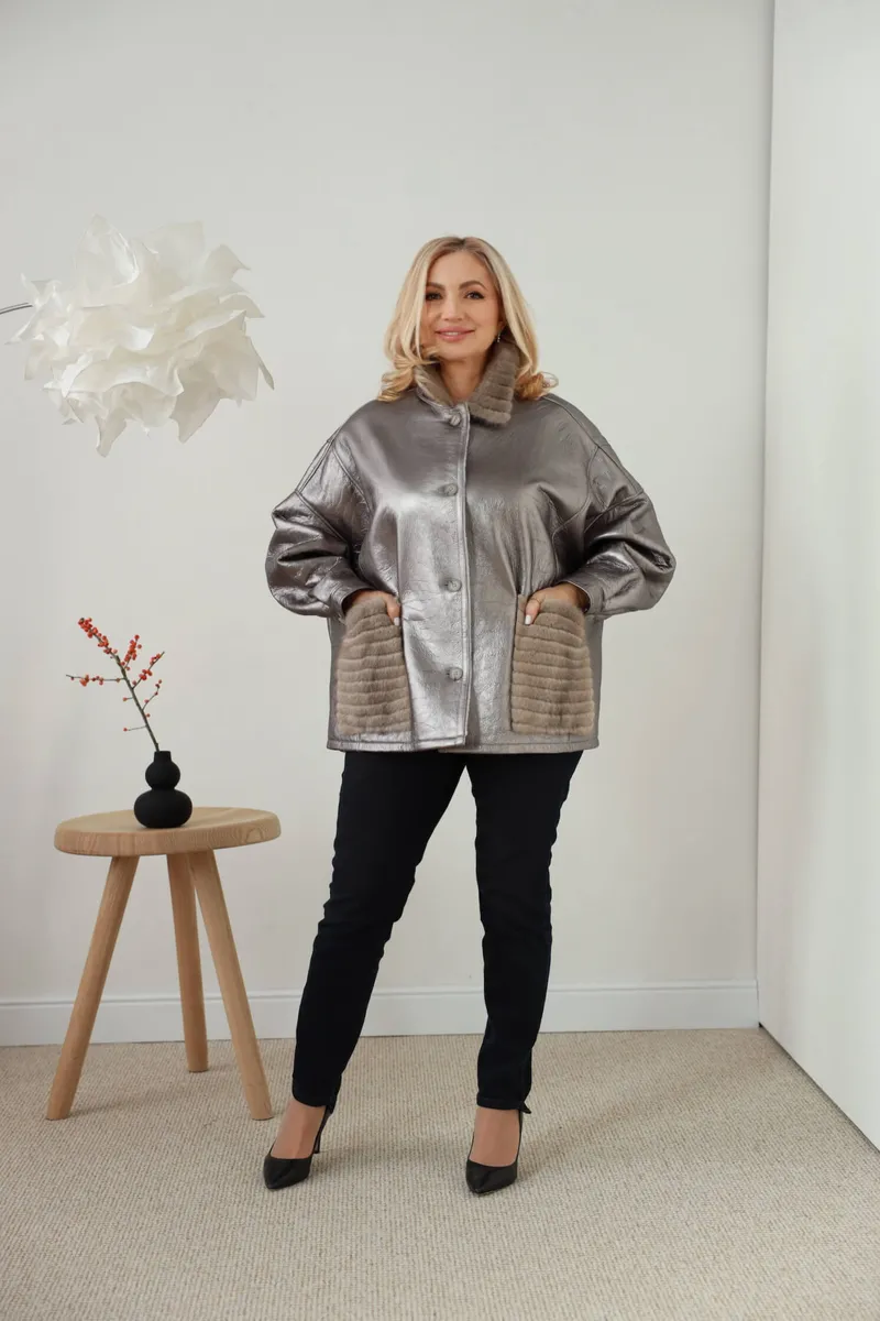 Дубленка oversize с мехом норки 