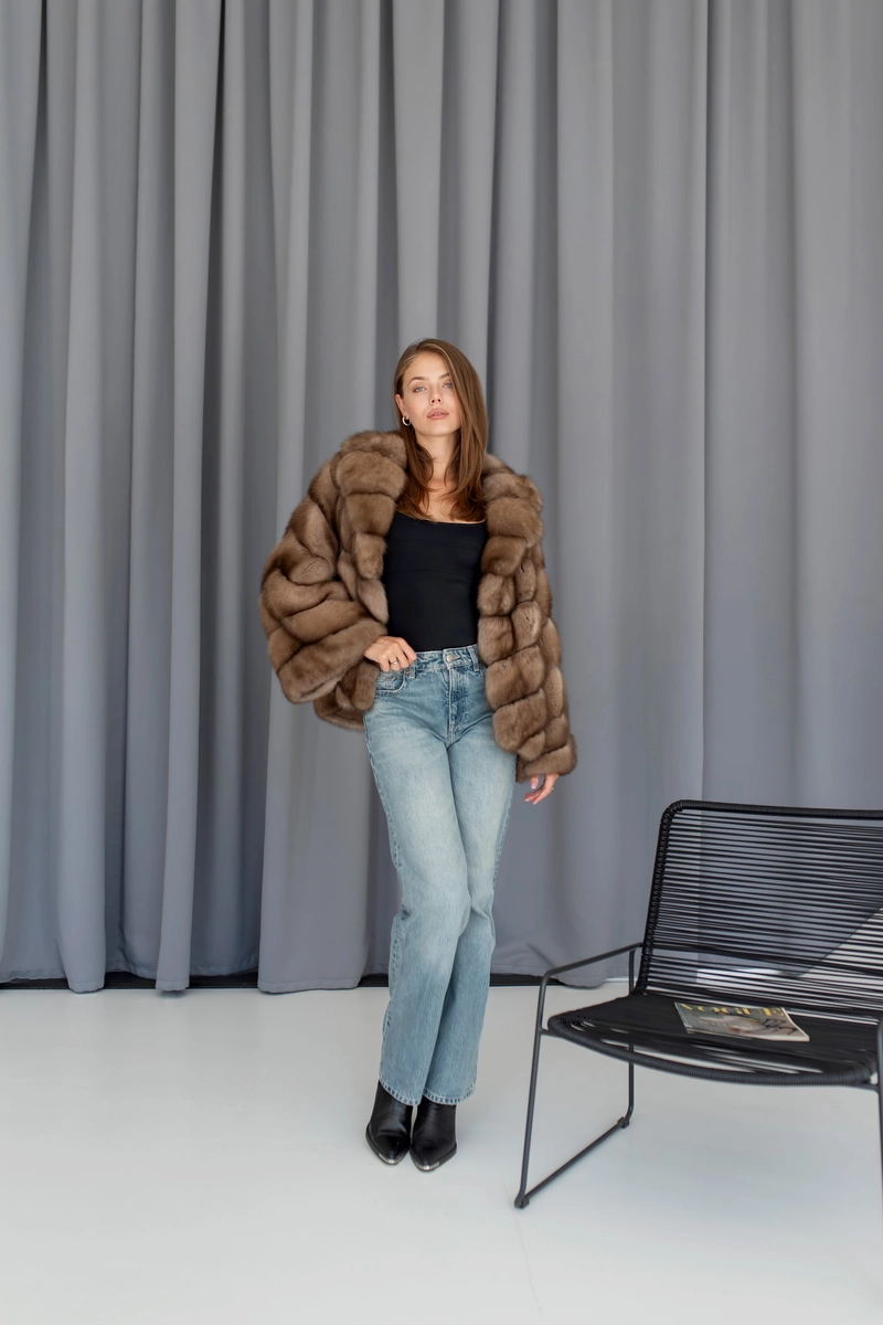 Sable fur coat with puffy sleeves