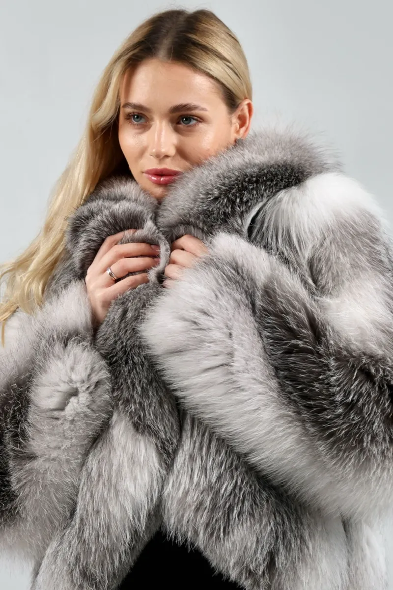 Fox fur coat in a shadow fawn shade