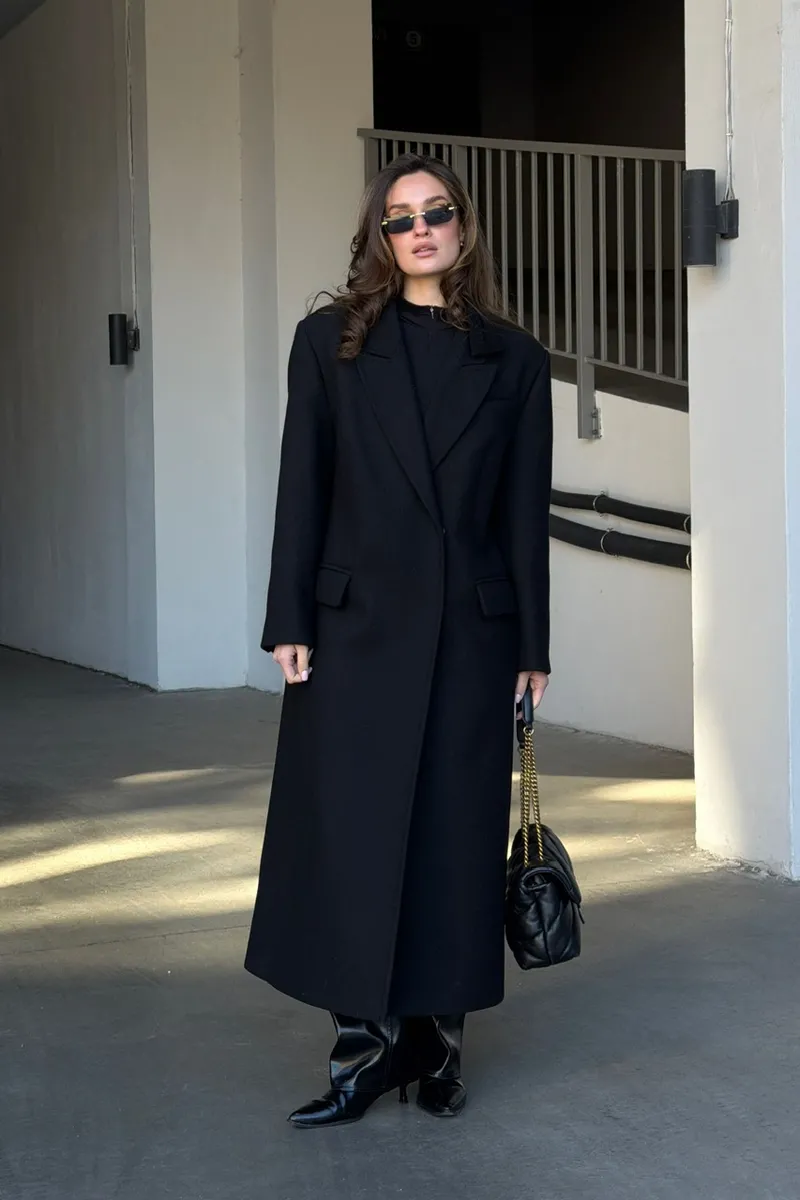 Black coat with a straight cut