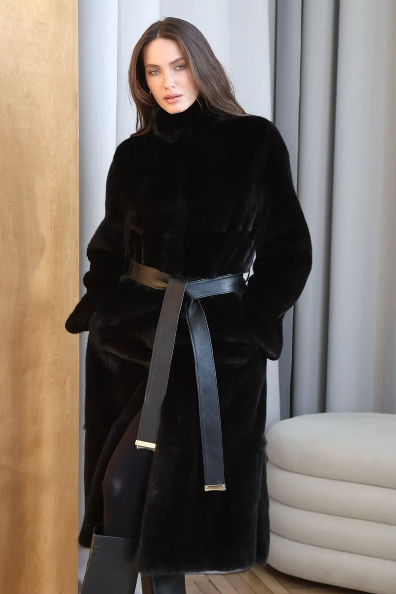 A BlackGlama mink robe coat
