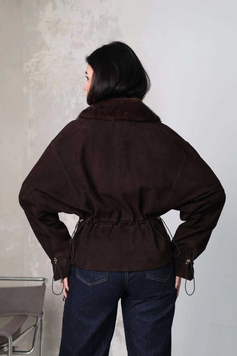 Jacket made of genuine suede in chocolate color