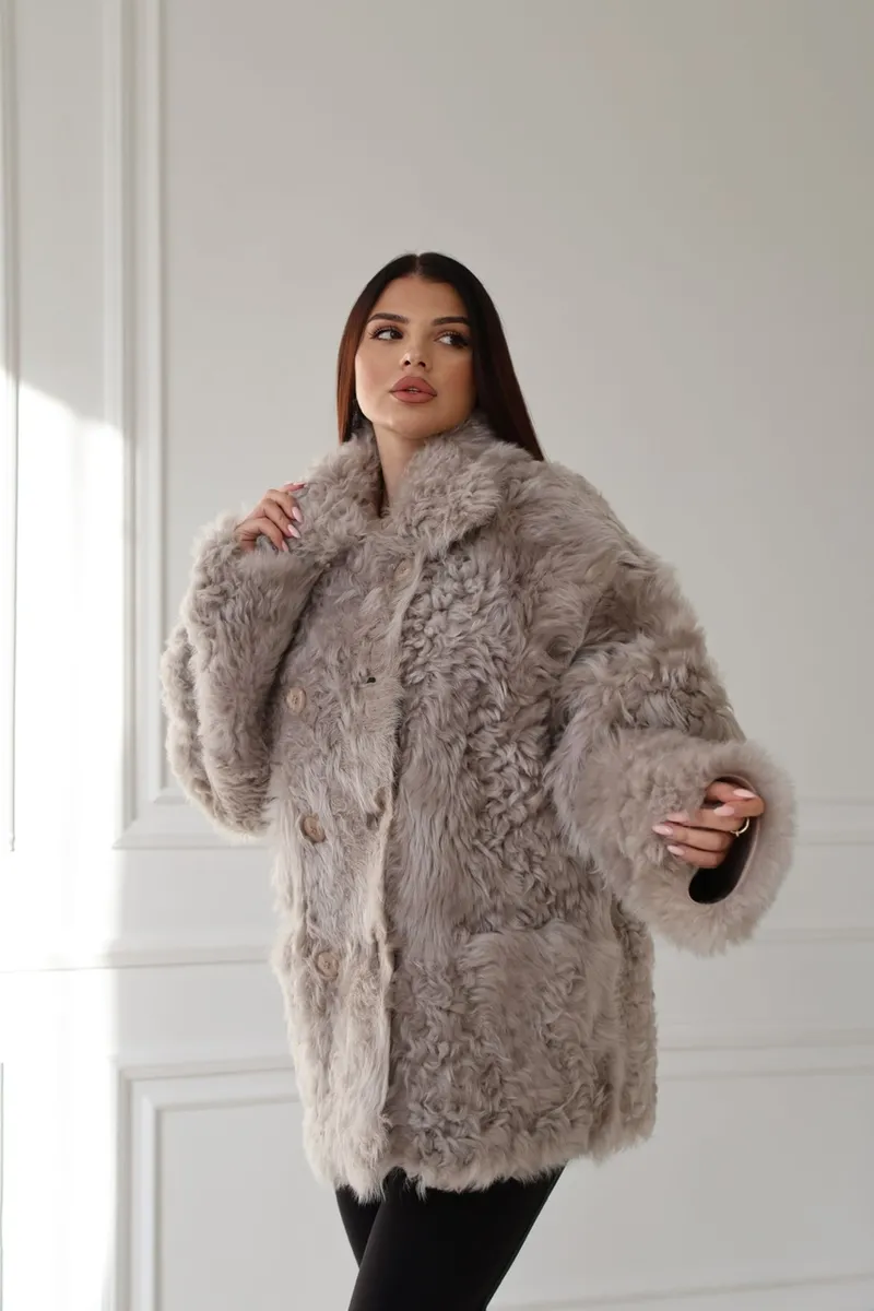 Reversible Tigrado Sheepskin Coat in Grey