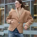 Fitted shearling coat in vintage style