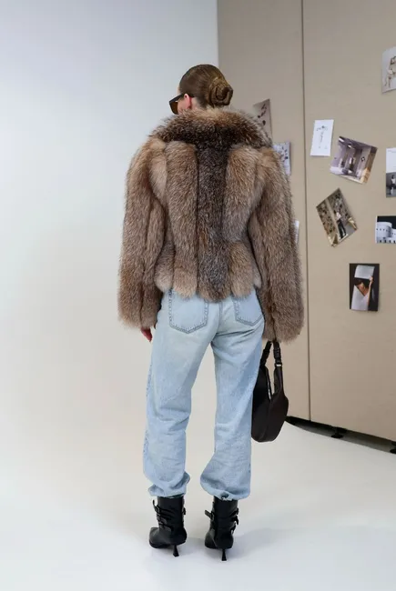 Fox fur coat with a shawl collar