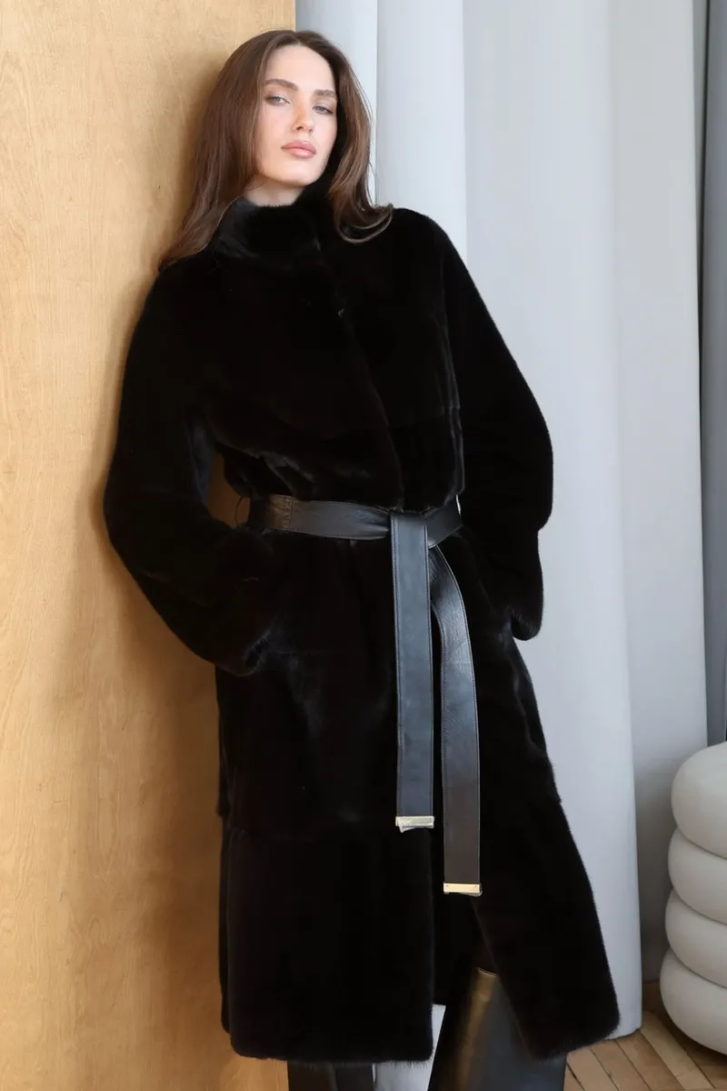 A BlackGlama mink robe coat