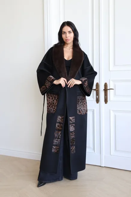 Wool coat with mink and Kovalino fur trim