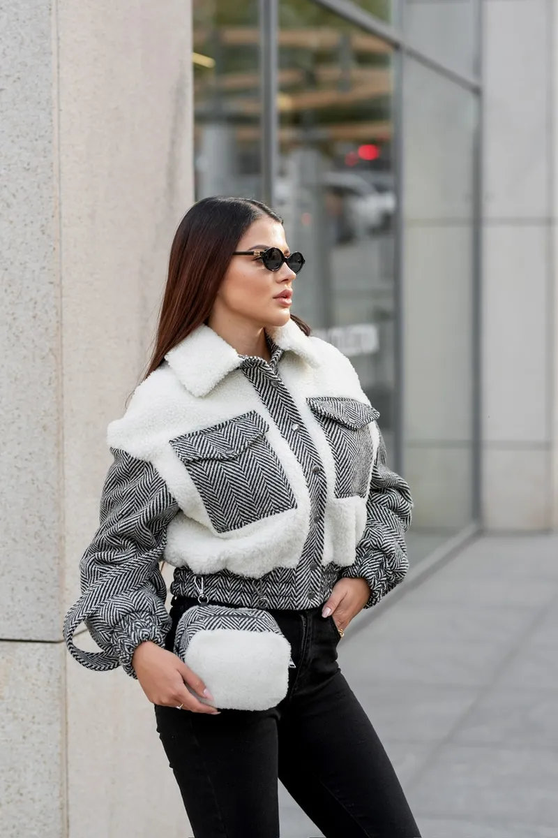 Cropped bomber jacket with patch pockets