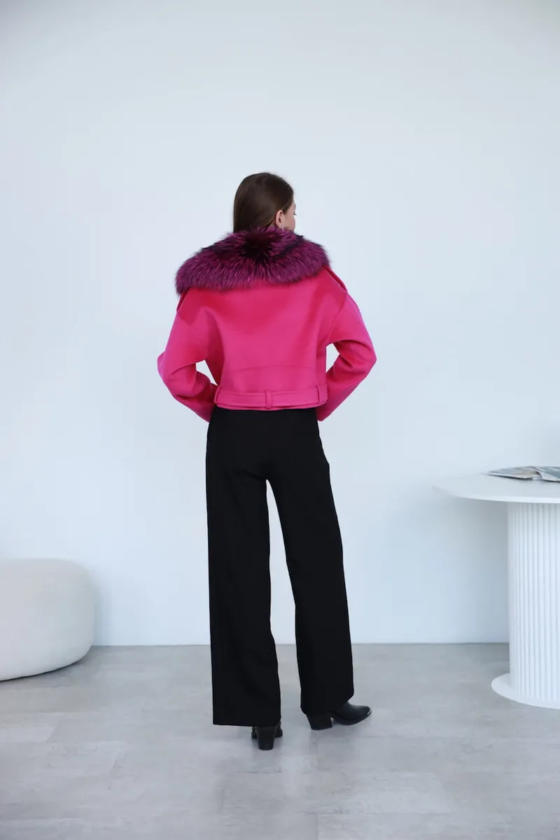 Short fuchsia alpaca leather jacket
