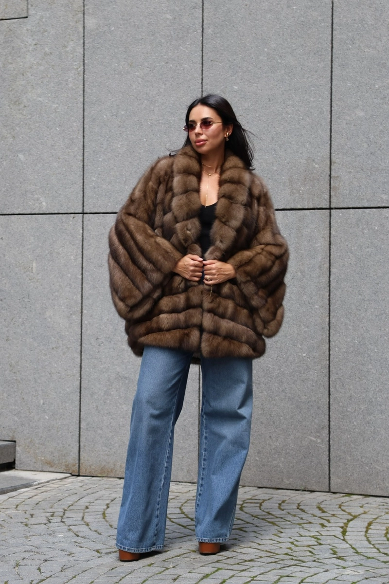 Sable fur coat with shawl collar