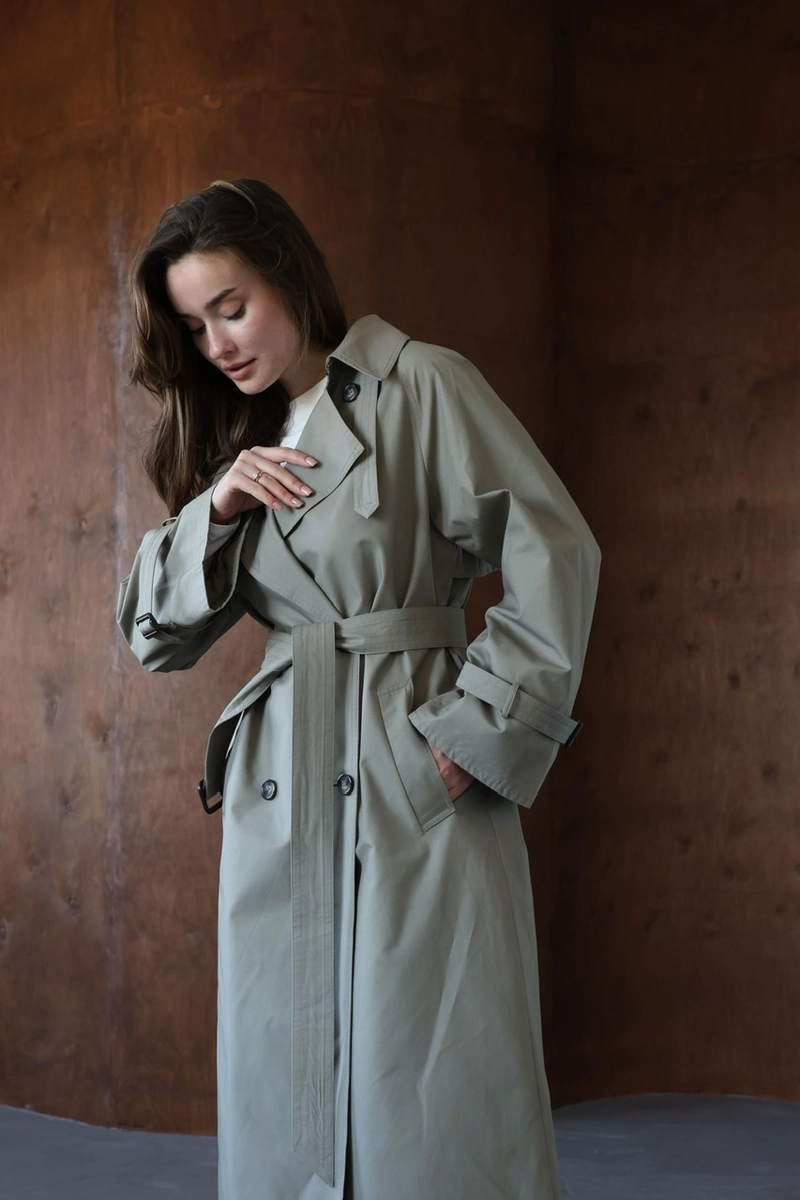 Double-breasted oversize trench coat in pistachio color
