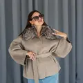 Cashmere and wool coat with fox fur