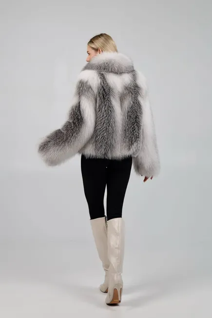 Fox fur coat in a shadow fawn shade