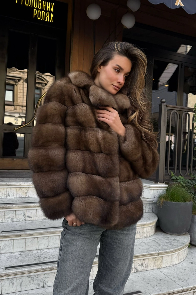 Auction sable fur coat in Tortora Graphite color