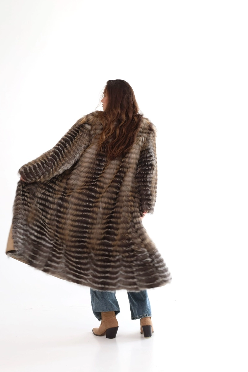 Lightweight mid-season coat made from Finnish fox in a gold shade