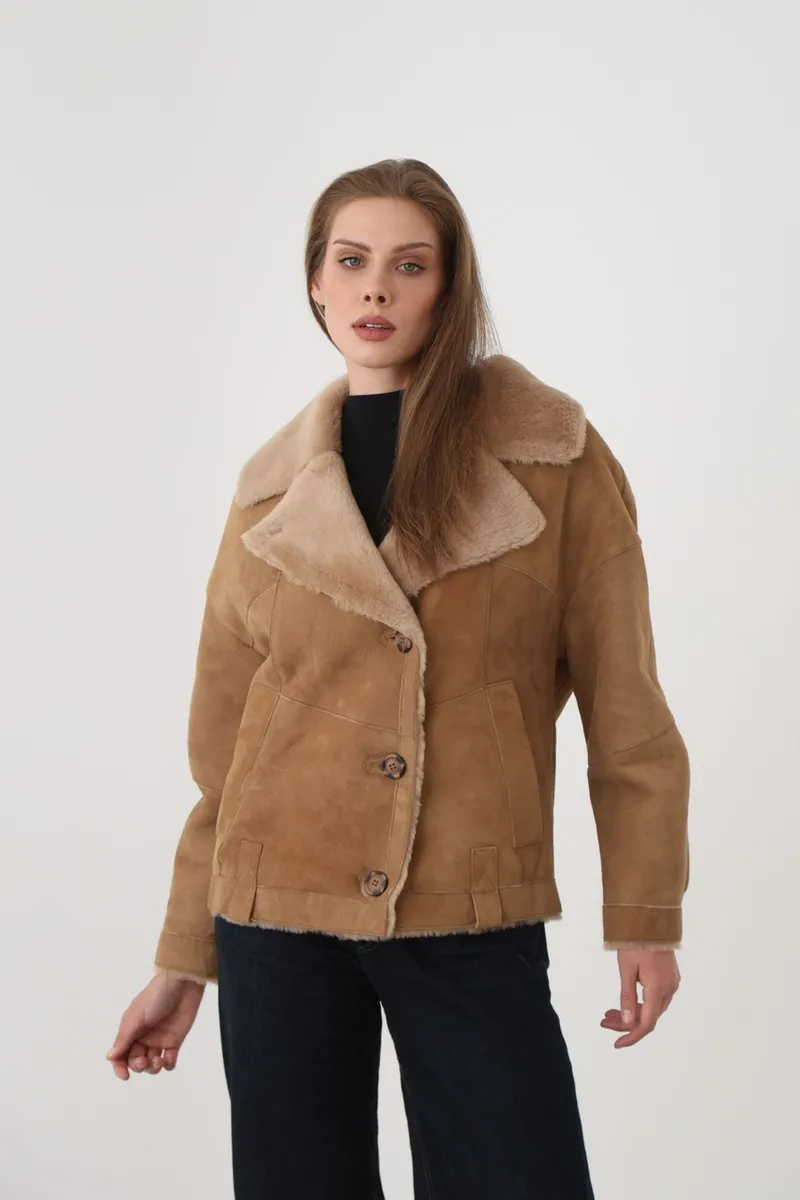 Дублёнка из овчины мерино в цвете camel