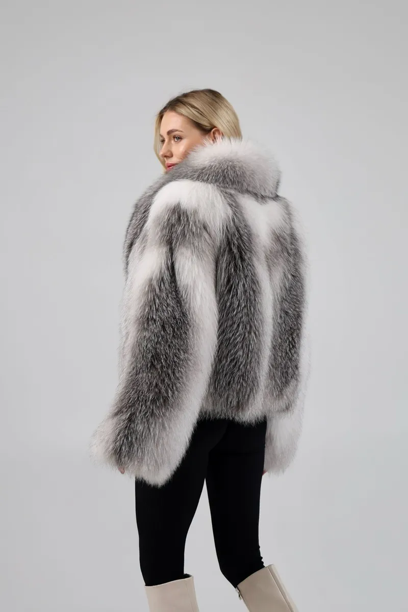 Fox fur coat in a shadow fawn shade