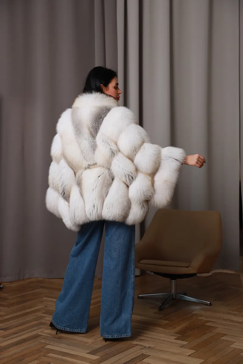 Fox fur coat in «WHITE GOLD» color buy Dnipro, Ukraine - PORTO