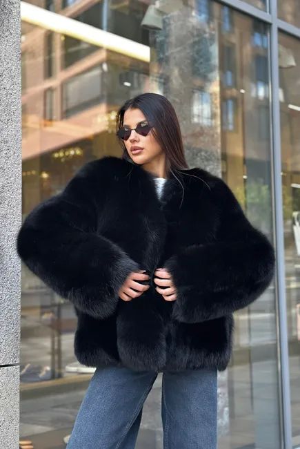 Black auction fox fur coat